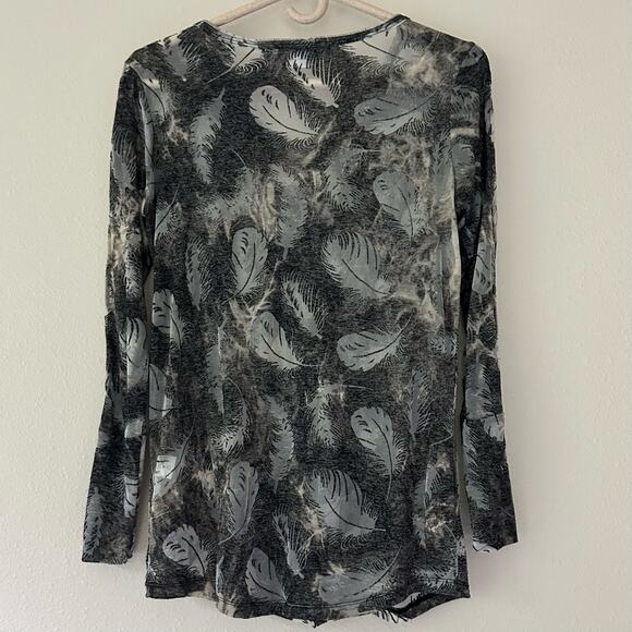 Vintage ClothesHead sheer burnout long sleeve feather pattern Y2K whimsigoth S - Picture 9 of 14